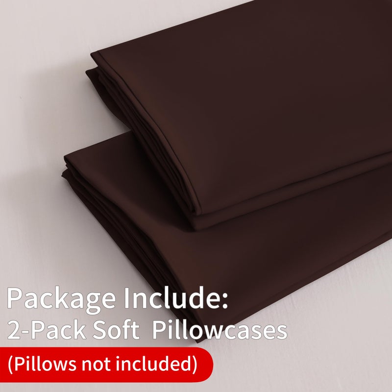 BEDSUM Microfiber Standard Pillowcases Set of 2, Soft Wrinkle Resistant and Easy Care Pillow Cases with Envelope Closure for Kids, 20x26 inches, Dark Brown - Image 2